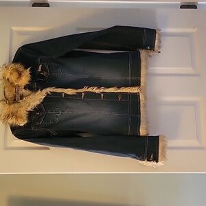 Women's Denim Jacket with Faux Fur Trim